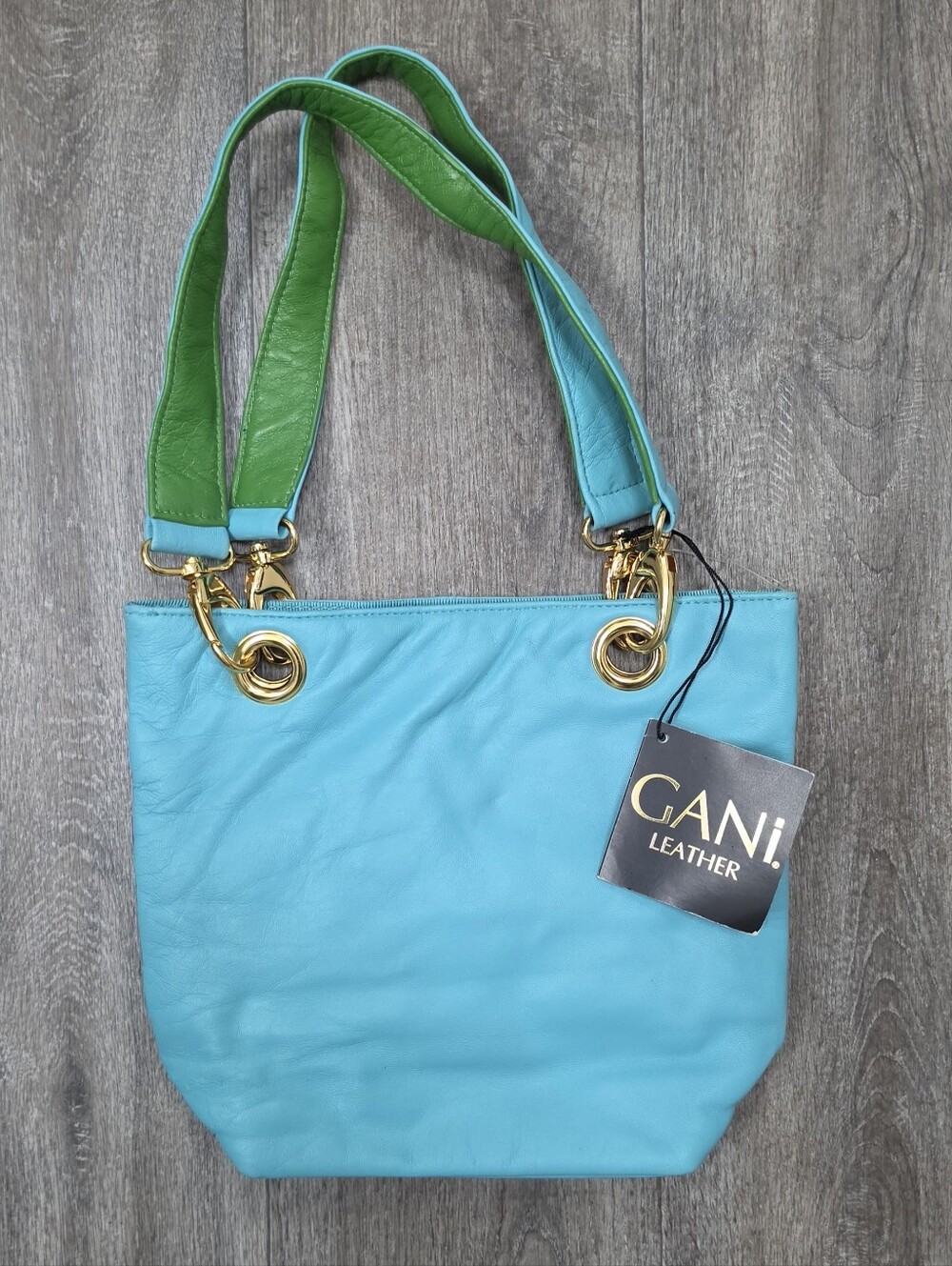 Gani Genuine Leather Shoulder Bag in Blue & Green NWT